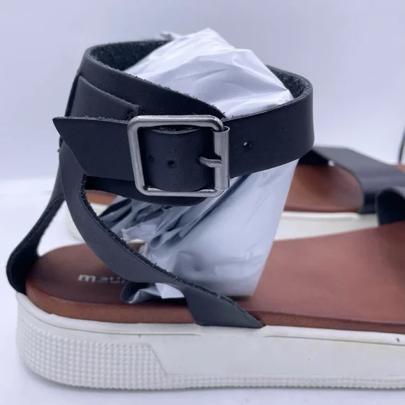 MAURICES black leather ankle strap platform sandals women Size 11 - Picture 4 of 12